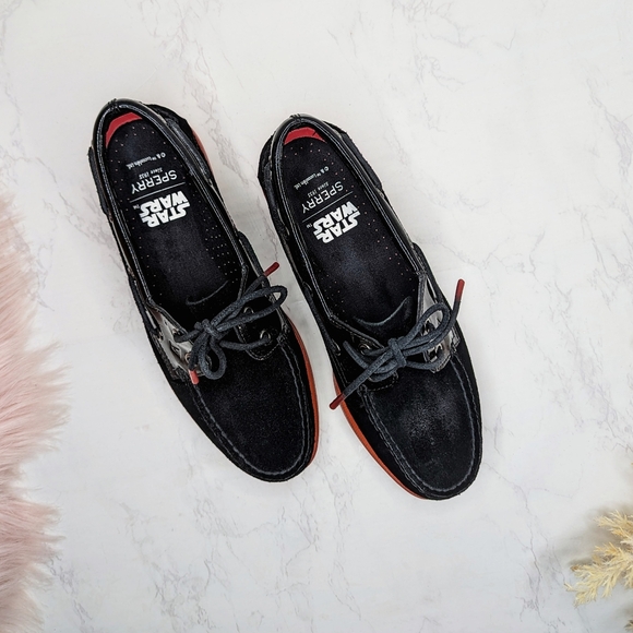 Sperry Star Wars Darth Vader Black and Red Sith Lord Suede Boat Shoes Sz 6.5 - Picture 4 of 15